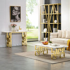 Console moderne Table de canapé de 140 cm avec plateau haute brillance et base en métal miroir pour entrée et salon