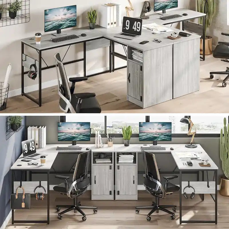 60 L Shaped Desk with Storage Cabinet Office Computer Desk