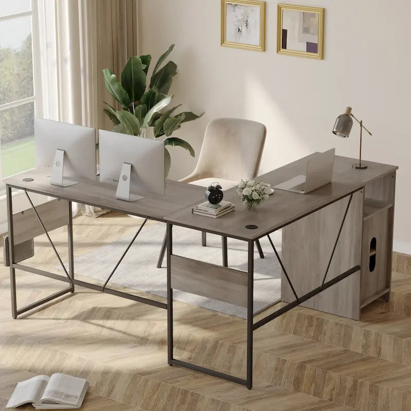 60 L Shaped Desk with Storage Cabinet Office Computer Desk