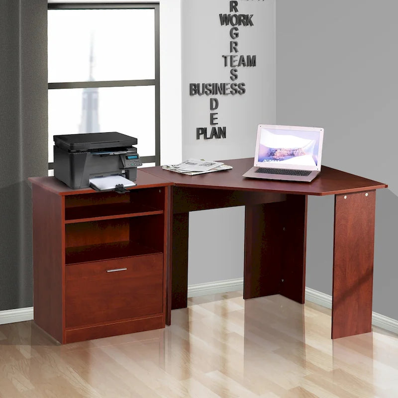 Bureau informatique HOMCOM avec armoire pour imprimante, bureau d'angle en L avec rangements, poste de travail PC pour bureau à domicile