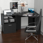 Bureau informatique HOMCOM avec armoire pour imprimante, bureau d'angle en L avec rangements, poste de travail PC pour bureau à domicile