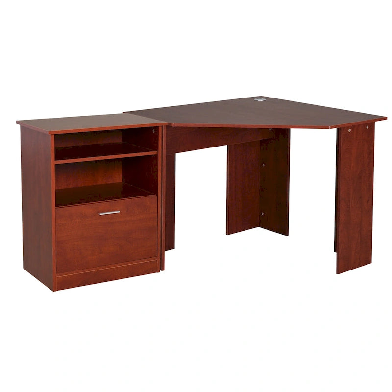 Bureau informatique HOMCOM avec armoire pour imprimante, bureau d'angle en L avec rangements, poste de travail PC pour bureau à domicile
