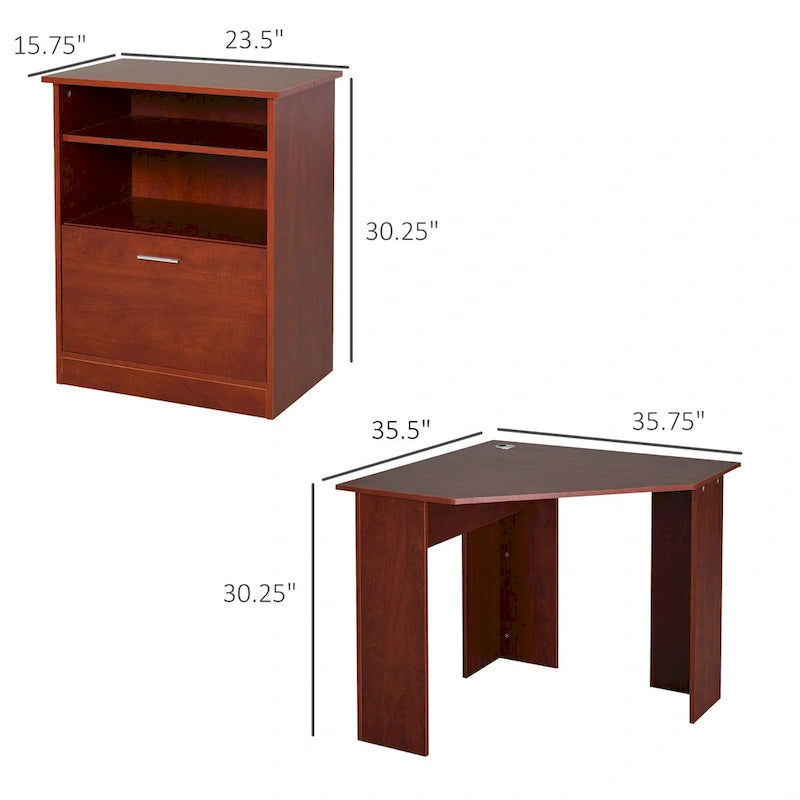 Bureau informatique HOMCOM avec armoire pour imprimante, bureau d'angle en L avec rangements, poste de travail PC pour bureau à domicile