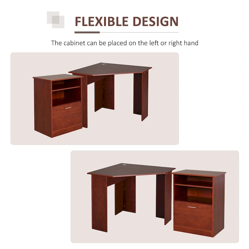 Bureau informatique HOMCOM avec armoire pour imprimante, bureau d'angle en L avec rangements, poste de travail PC pour bureau à domicile