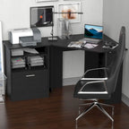 Bureau informatique HOMCOM avec armoire pour imprimante, bureau d'angle en L avec rangements, poste de travail PC pour bureau à domicile