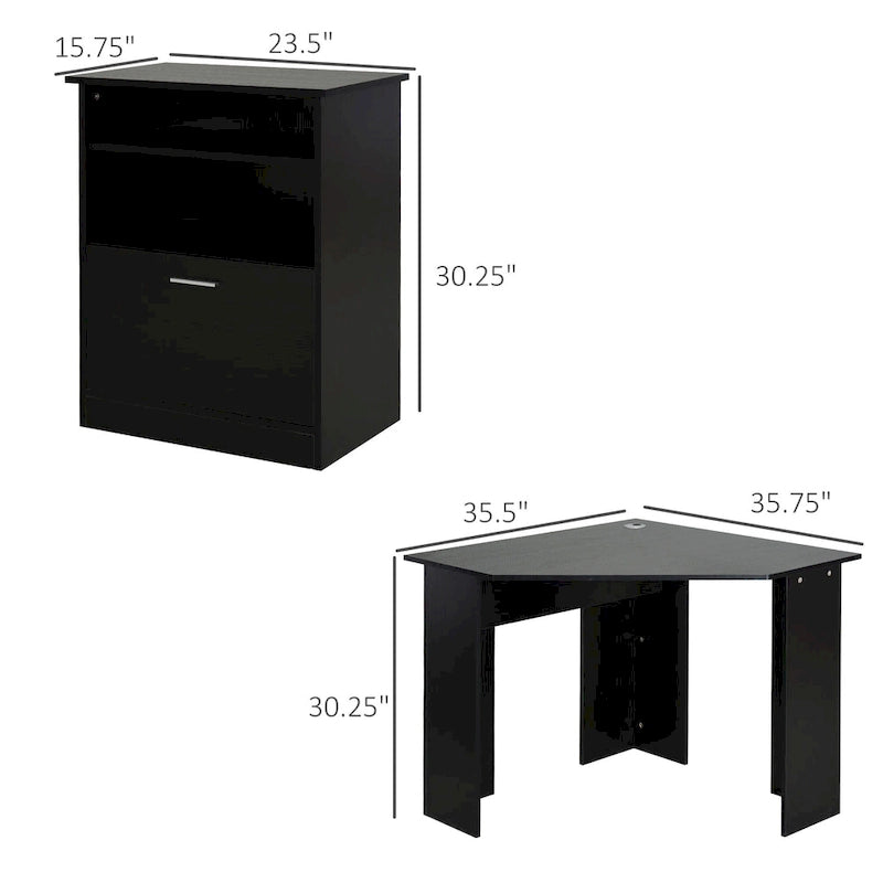 Bureau informatique HOMCOM avec armoire pour imprimante, bureau d'angle en L avec rangements, poste de travail PC pour bureau à domicile