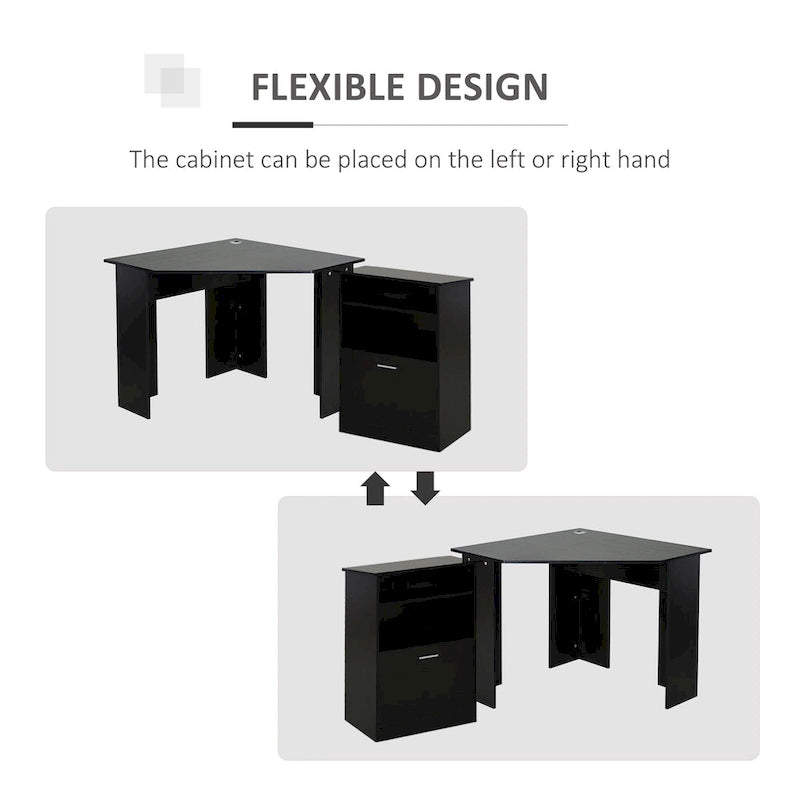 Bureau informatique HOMCOM avec armoire pour imprimante, bureau d'angle en L avec rangements, poste de travail PC pour bureau à domicile