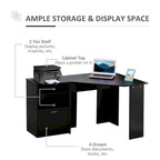 Bureau informatique HOMCOM avec armoire pour imprimante, bureau d'angle en L avec rangements, poste de travail PC pour bureau à domicile