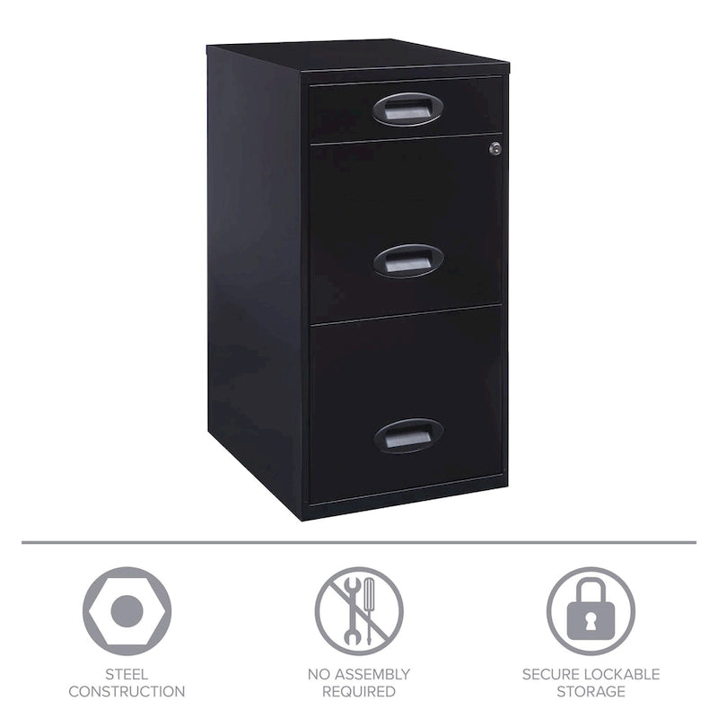 Classeur métallique à 3 tiroirs de 45,7 cm de profondeur Space Solutions avec tiroir à crayons, noir