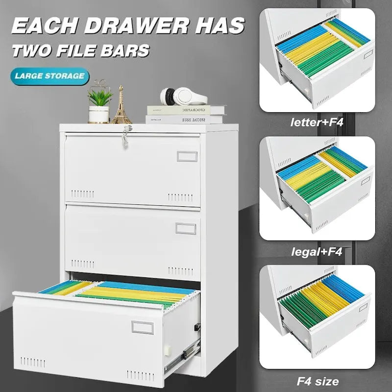 Metal Lateral 3 Drawer File Cabinet with Lock