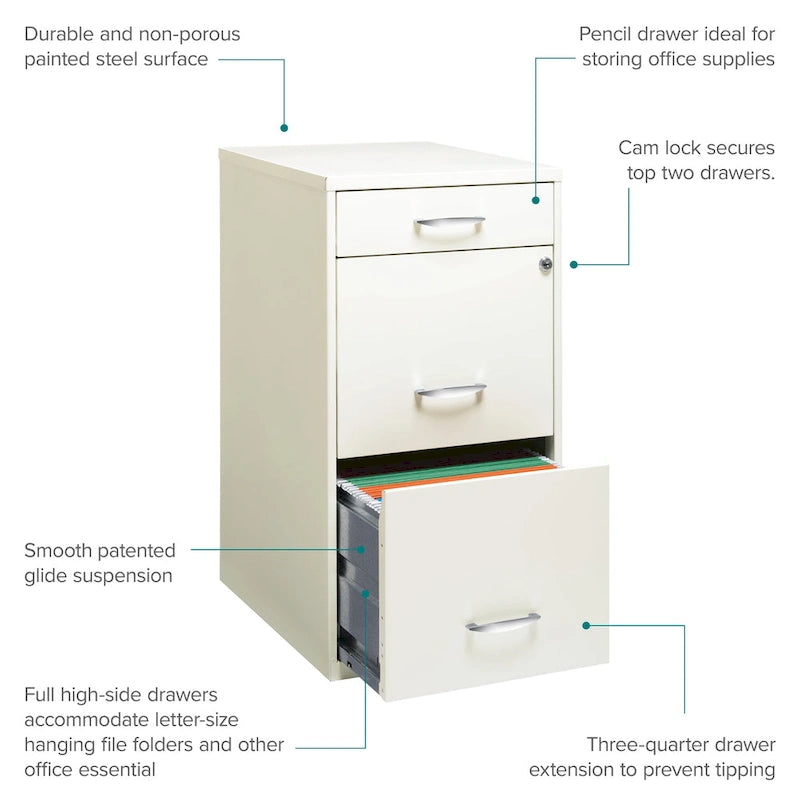 Space Solutions 18 Deep 3 -drawer Organizer File Cabinet, Off-White
