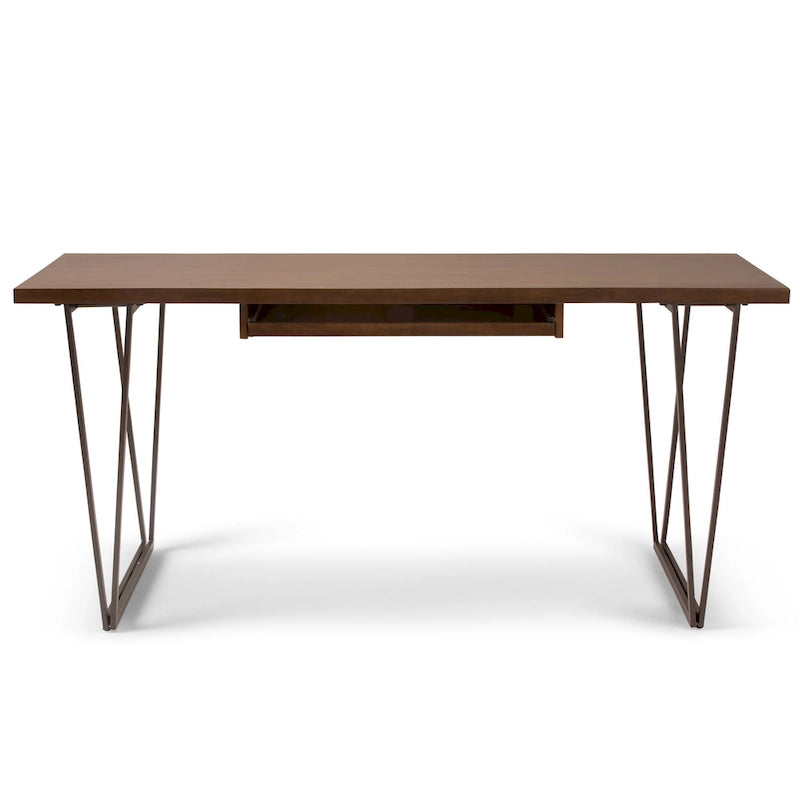 WYNDENHALL Travis SOLID WOOD Modern Industrial 66 inch Wide Writing Office Desk in Natural Aged Brown