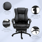 Vinsetto Executive Home Office Chair Padded High Back PU Leather Recliner with Retractable Footrest, Adjustable Height, Black