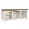 Flash Furniture TV Stand for up to 80 TVs with 6 Open Storage Compartments in White/Walnut