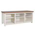 Flash Furniture TV Stand for up to 80 TVs with 6 Open Storage Compartments in White/Walnut