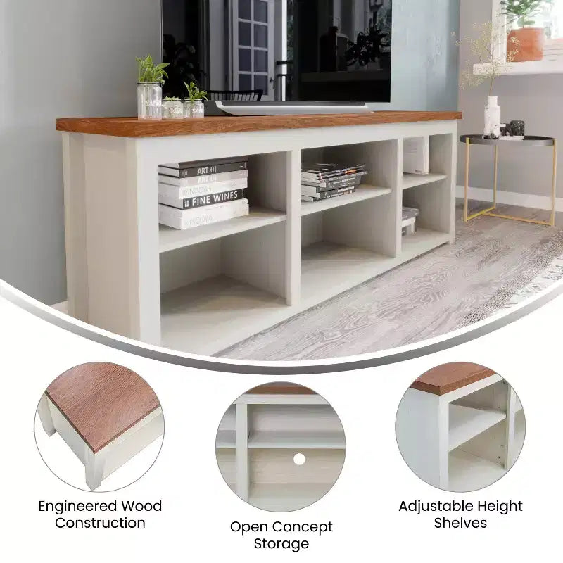Meuble TV Flash Furniture pour téléviseurs jusqu'à 80 pouces avec 6 compartiments de rangement ouverts en blanc/noyer