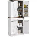HOMCOM Tall Kitchen Pantry Cabinet, Farmhouse Storage Cabinet with Barn Doors, 6 Door Shelves, Drawer, Adjustable Shelves, Freestanding Cupboard