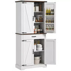 HOMCOM Tall Kitchen Pantry Cabinet, Farmhouse Storage Cabinet with Barn Doors, 6 Door Shelves, Drawer, Adjustable Shelves, Freestanding Cupboard