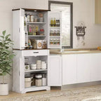 HOMCOM Armoire de cuisine haute, Meuble de rangement de style ferme avec portes coulissantes, 6 étagères de porte, tiroir, étagères réglables, Armoire sur pied