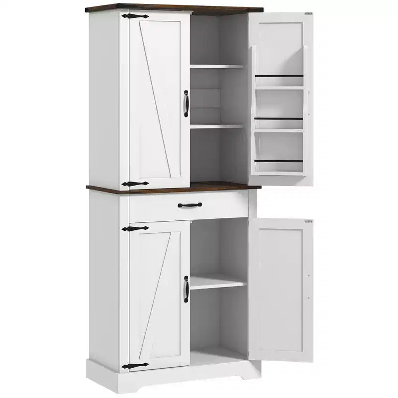 HOMCOM Armoire de cuisine haute, Meuble de rangement de style ferme avec portes coulissantes, 6 étagères de porte, tiroir, étagères réglables, Armoire sur pied