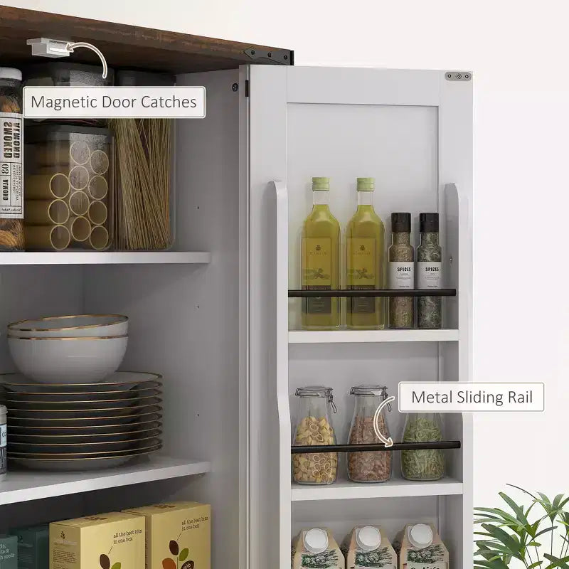 HOMCOM Armoire de cuisine haute, Meuble de rangement de style ferme avec portes coulissantes, 6 étagères de porte, tiroir, étagères réglables, Armoire sur pied