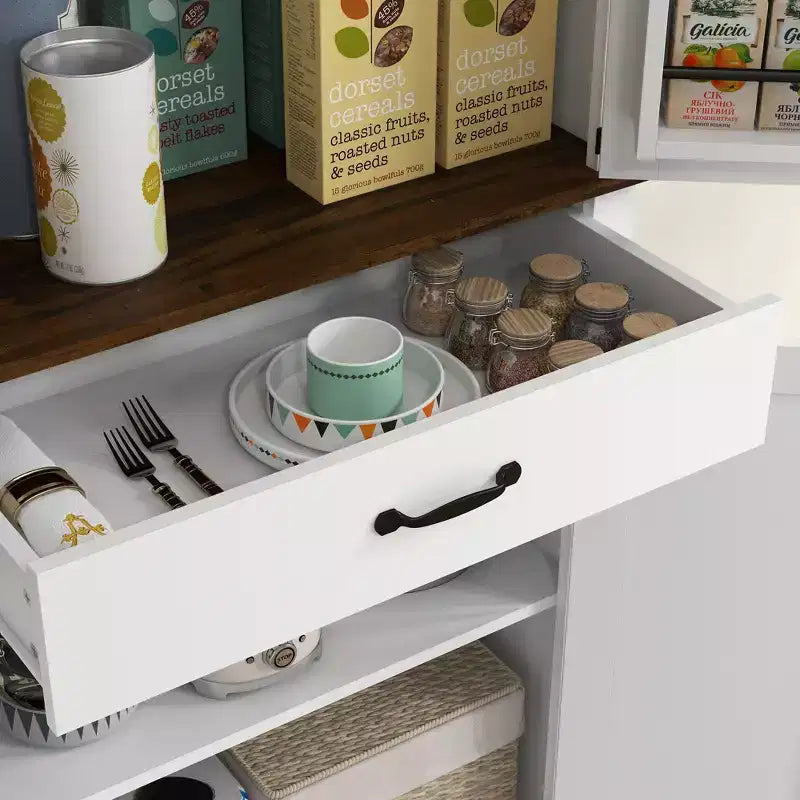 HOMCOM Armoire de cuisine haute, Meuble de rangement de style ferme avec portes coulissantes, 6 étagères de porte, tiroir, étagères réglables, Armoire sur pied