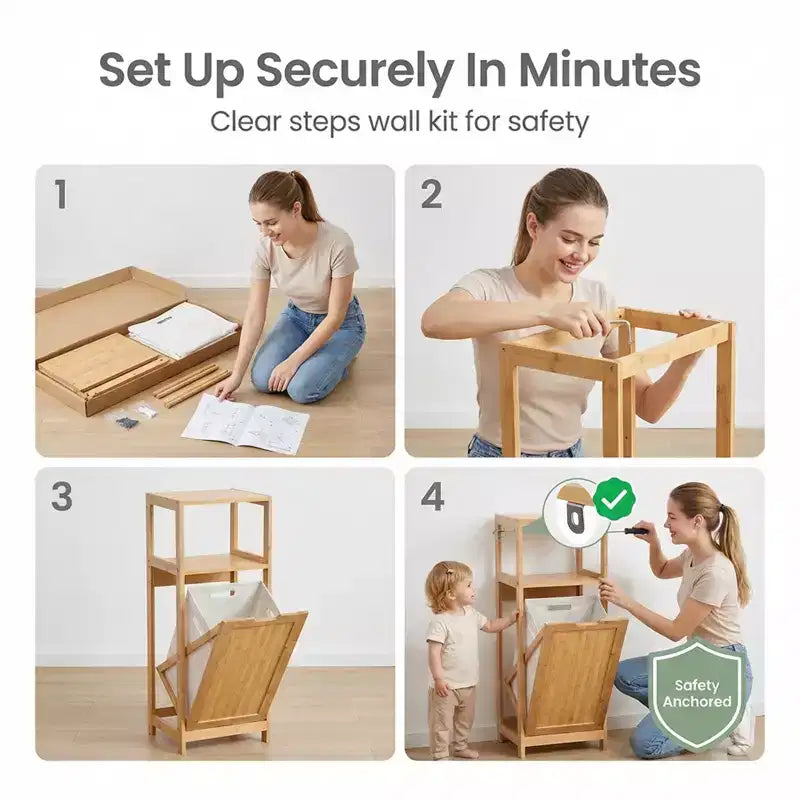 Evideco Meuble à Linge Basculant Panier à Linge Armoire Bambou Marron