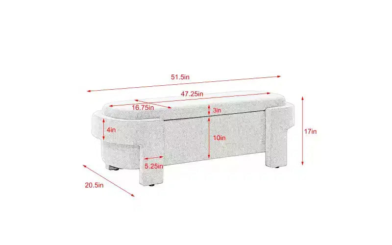 Banc en chenille capitonné avec grand espace de rangement pour le salon, l'entrée et la chambre (51,5''x20,5''x17'')