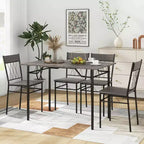 Costway Ensemble de 5 pièces de table de salle à manger pour 4 personnes, table de cuisine rectangulaire et 4 chaises avec cadre en métal gris ciment/noir