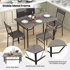 Costway Ensemble de 5 pièces de table de salle à manger pour 4 personnes, table de cuisine rectangulaire et 4 chaises avec cadre en métal gris ciment/noir