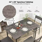 Costway Ensemble de 5 pièces de table de salle à manger pour 4 personnes, table de cuisine rectangulaire et 4 chaises avec cadre en métal gris ciment/noir
