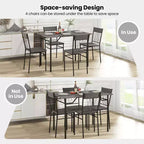 Costway Ensemble de 5 pièces de table de salle à manger pour 4 personnes, table de cuisine rectangulaire et 4 chaises avec cadre en métal gris ciment/noir