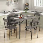 Costway Ensemble de 5 pièces de table de salle à manger pour 4 personnes, table de cuisine rectangulaire et 4 chaises avec cadre en métal gris ciment/noir