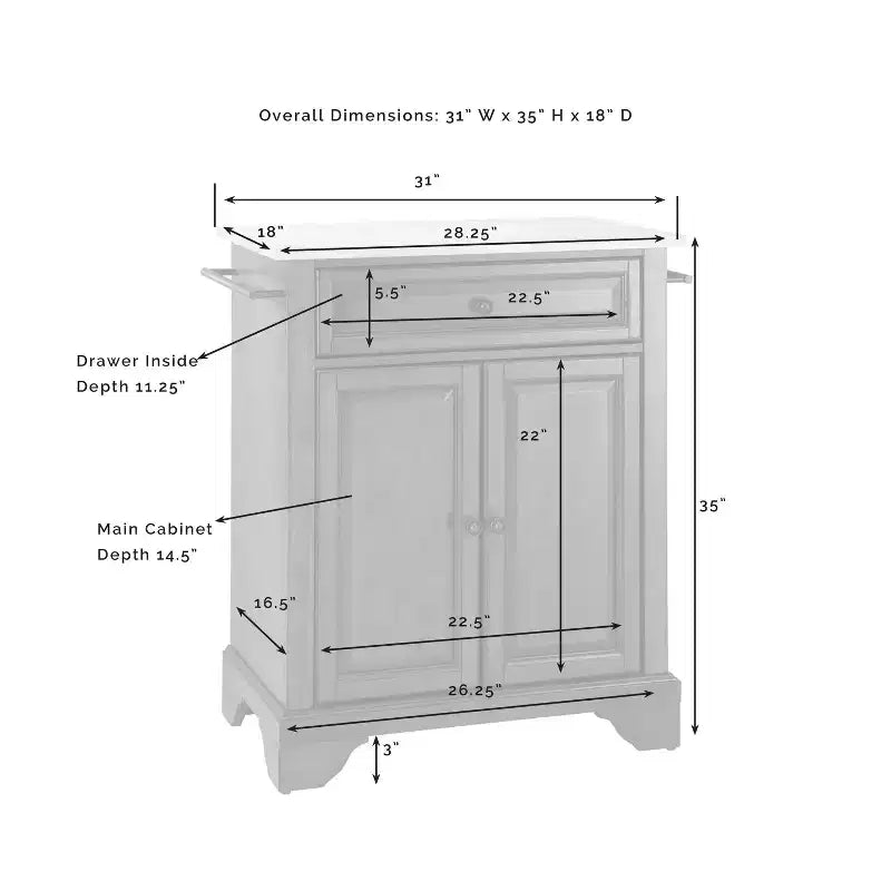Îlot de cuisine/Chariot portable Lafayette avec plateau en pierre - Crosley : Plan de travail en granit, Étagère réglable, Porte-serviettes