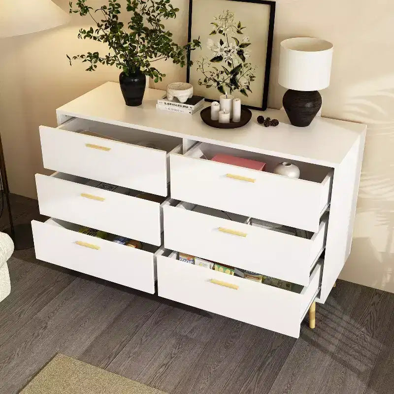 Commode moderne Famapy avec 6 tiroirs, unité de rangement élégante, pour la chambre et le salon