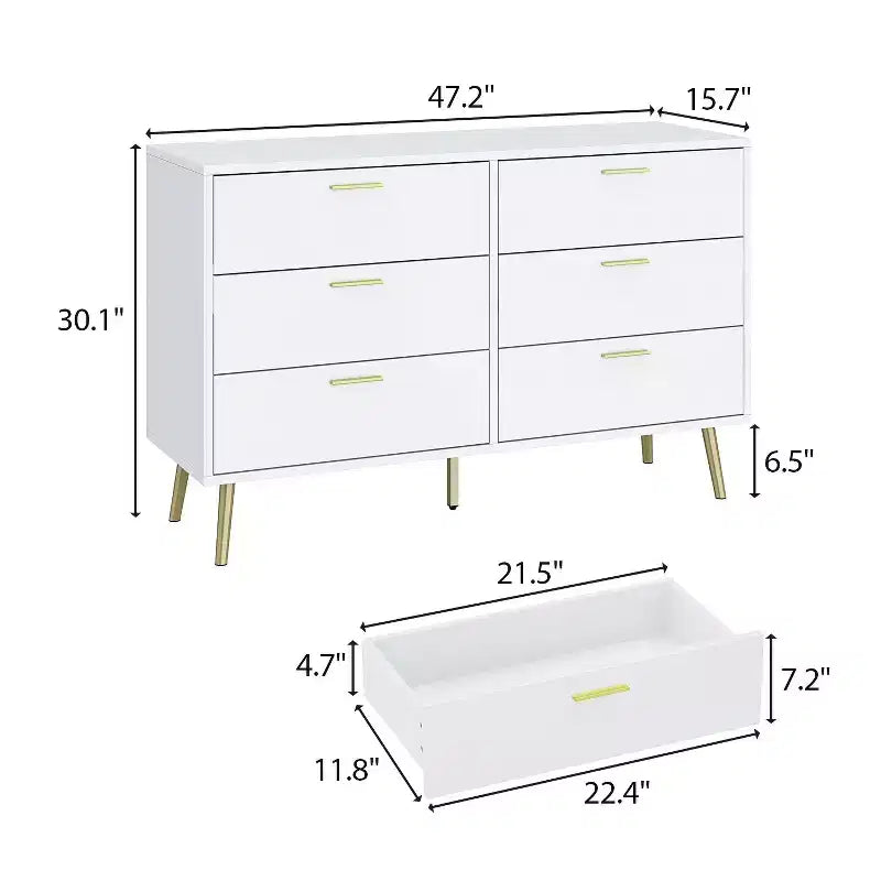 Commode moderne Famapy avec 6 tiroirs, unité de rangement élégante, pour la chambre et le salon
