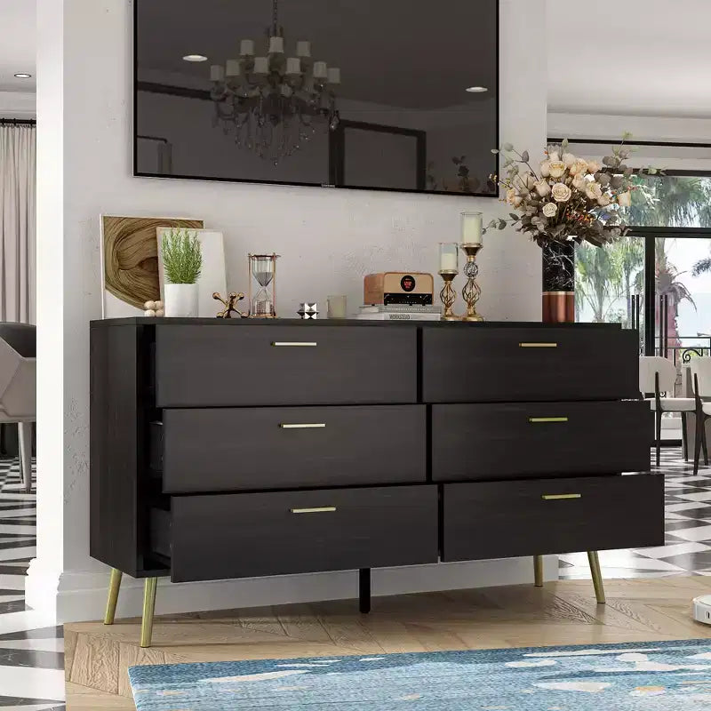 Commode moderne Famapy avec 6 tiroirs, unité de rangement élégante, pour la chambre et le salon