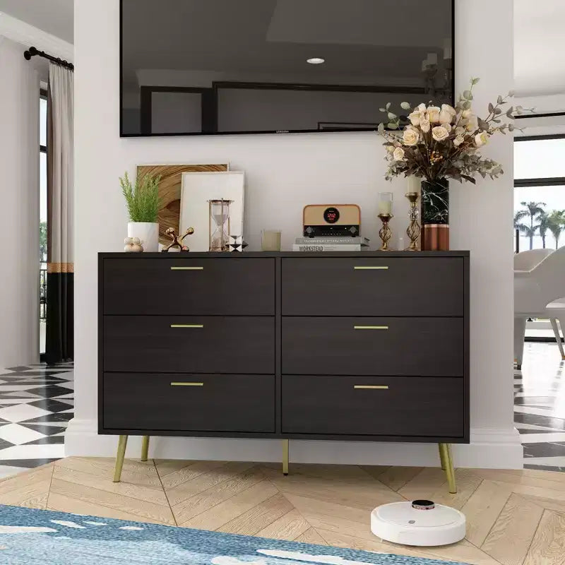 Commode moderne Famapy avec 6 tiroirs, unité de rangement élégante, pour la chambre et le salon