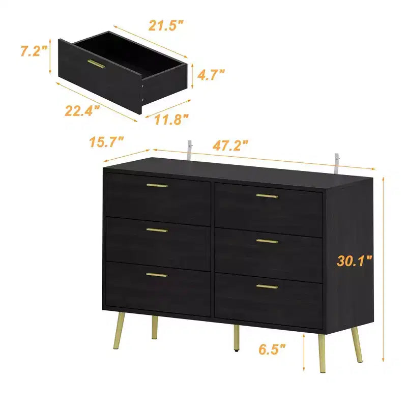Commode moderne Famapy avec 6 tiroirs, unité de rangement élégante, pour la chambre et le salon