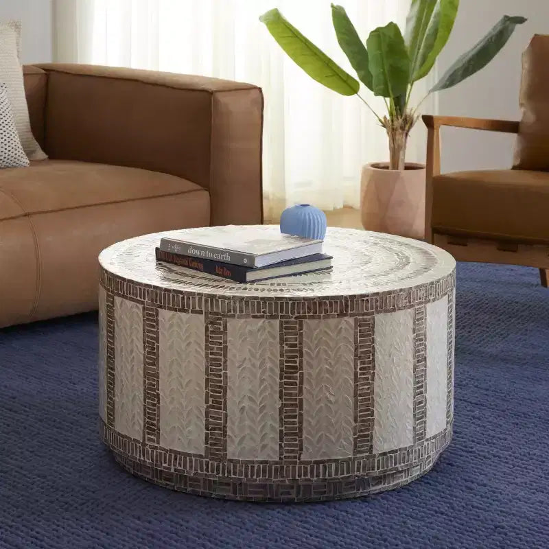 Table basse ronde Keary - Blanc/Or - Safavieh