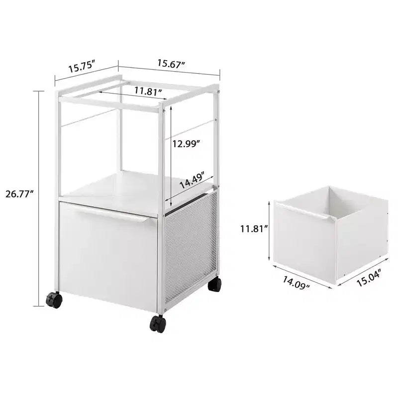 Meuble de classement VECELO avec 1 tiroir, meuble de bureau mobile roulant avec rangement ouvert compatible A4, cadre en métal