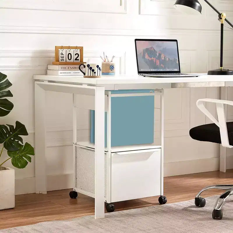 Meuble de classement VECELO avec 1 tiroir, meuble de bureau mobile roulant avec rangement ouvert compatible A4, cadre en métal
