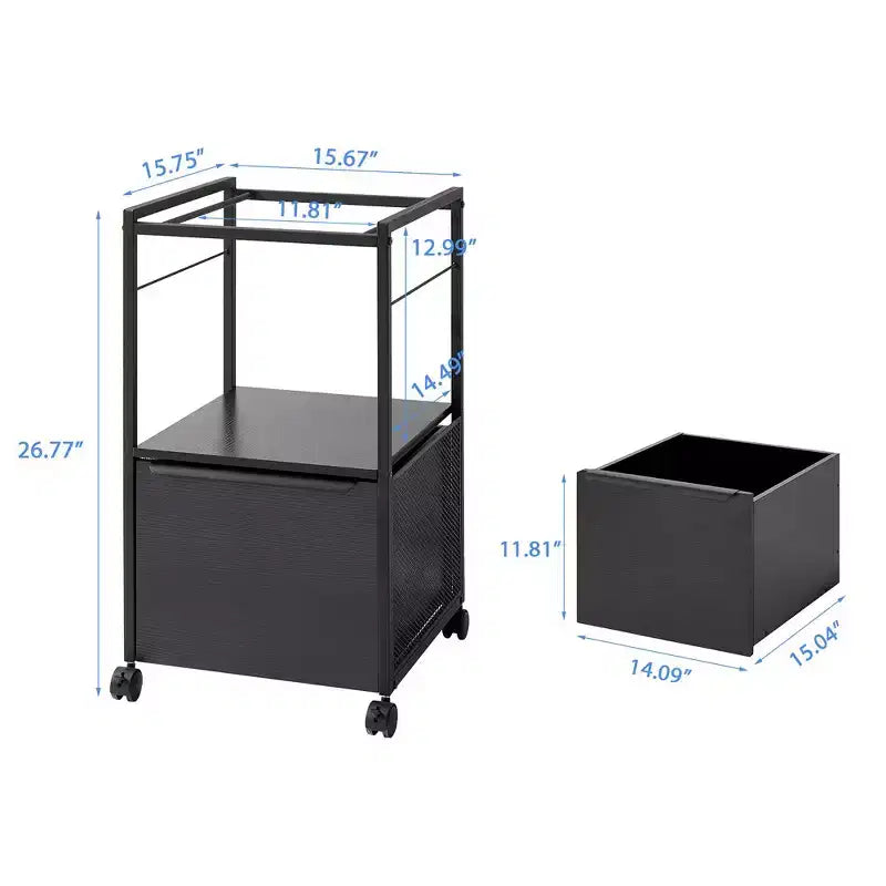 Meuble de classement VECELO avec 1 tiroir, meuble de bureau mobile roulant avec rangement ouvert compatible A4, cadre en métal
