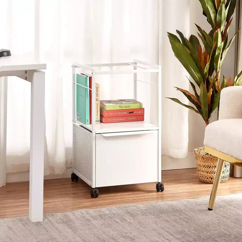 Meuble de classement VECELO avec 1 tiroir, meuble de bureau mobile roulant avec rangement ouvert compatible A4, cadre en métal
