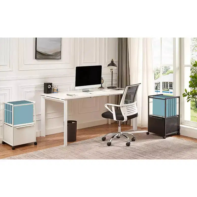 Meuble de classement VECELO avec 1 tiroir, meuble de bureau mobile roulant avec rangement ouvert compatible A4, cadre en métal