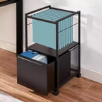 Meuble de classement VECELO avec 1 tiroir, meuble de bureau mobile roulant avec rangement ouvert compatible A4, cadre en métal