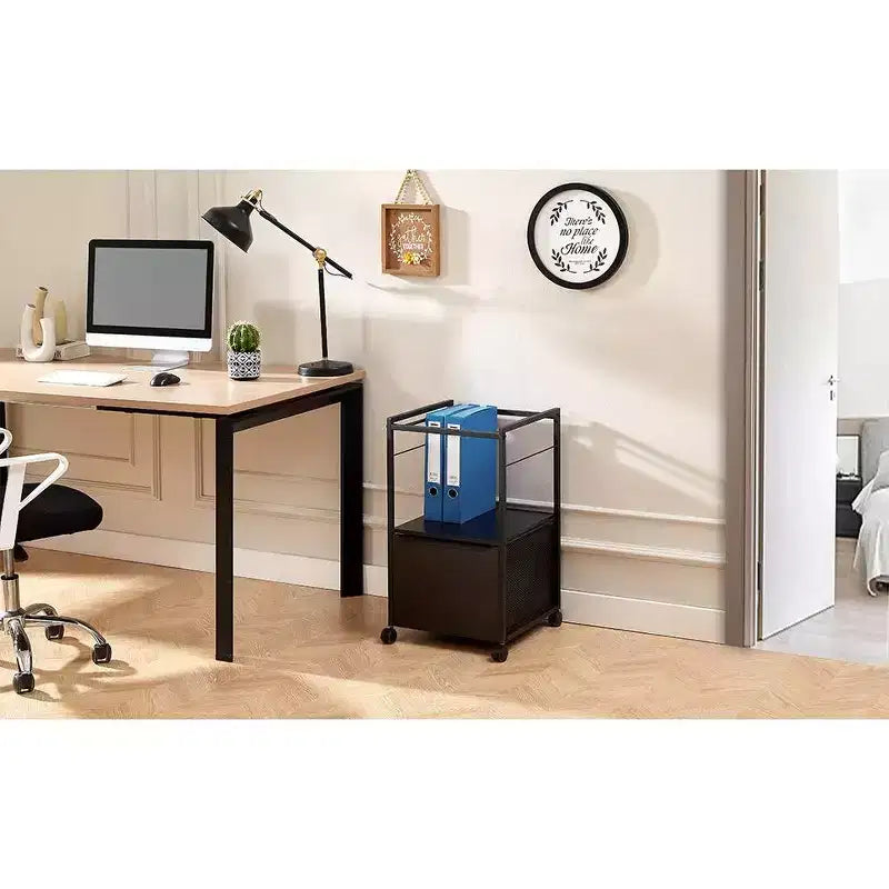 Meuble de classement VECELO avec 1 tiroir, meuble de bureau mobile roulant avec rangement ouvert compatible A4, cadre en métal