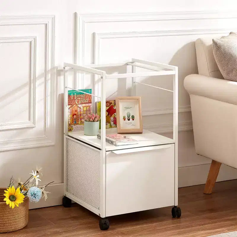 Meuble de classement VECELO avec 1 tiroir, meuble de bureau mobile roulant avec rangement ouvert compatible A4, cadre en métal