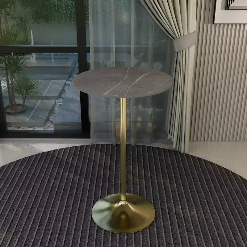 Table à manger ronde Leisuremod Verve 27 de hauteur bar – Plateau en pierre avec base piédestal en or brossé, table de hauteur comptoir pour cuisine, maison et pub