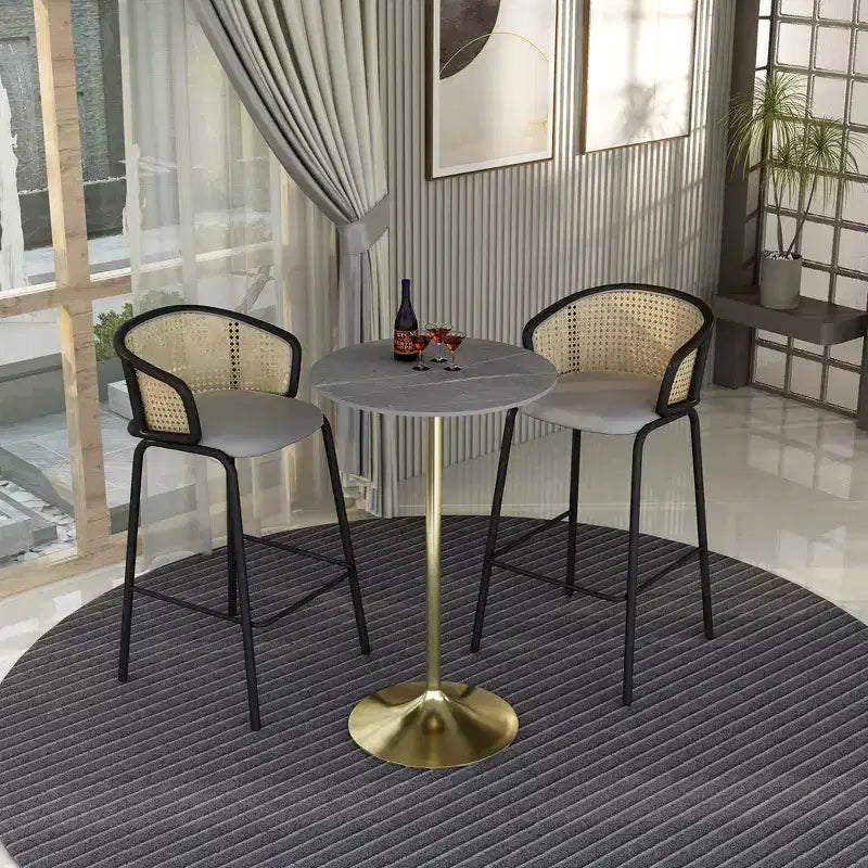 Table à manger ronde Leisuremod Verve 27 de hauteur bar – Plateau en pierre avec base piédestal en or brossé, table de hauteur comptoir pour cuisine, maison et pub
